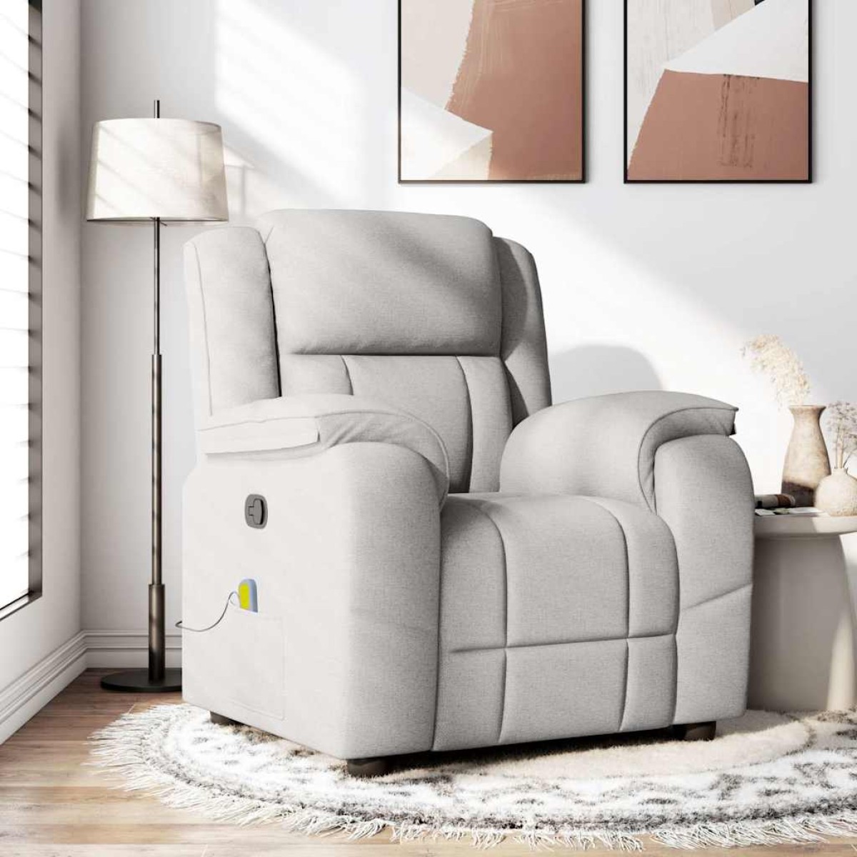 vidaXL καρέκλα ανάκλισης μασάζ Cloud Grey Fabric