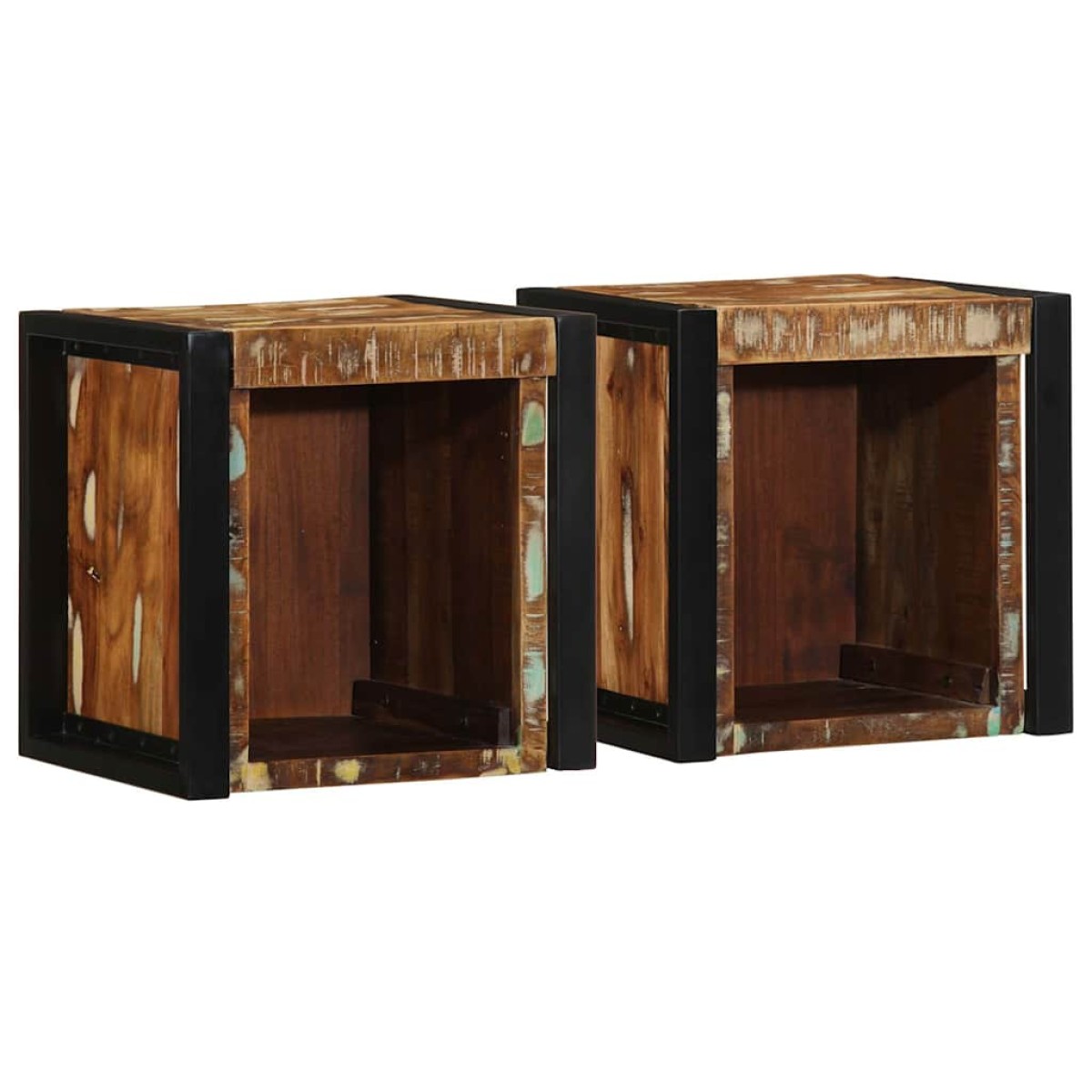 vidaXL Κομοδίνα 2 τεμάχια Πολύχρωμο 40x35x40cm Ξύλο μασίφ αναγεννημένο