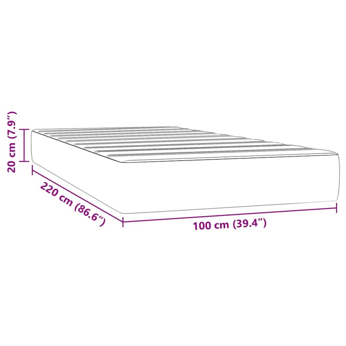 vidaXL Στρώμα με Pocket Springs Μεσαίας Σκληρότητας Μαύρο 100x220x20 εκ. Βελούδινο