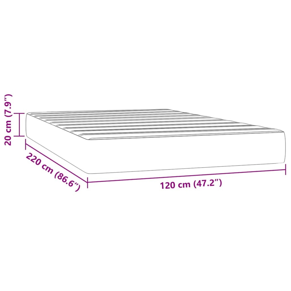 vidaXL Στρώμα με Pocket Springs Μεσαίας Σκληρότητας Μαύρο 120x220x20 εκ. Βελούδινο