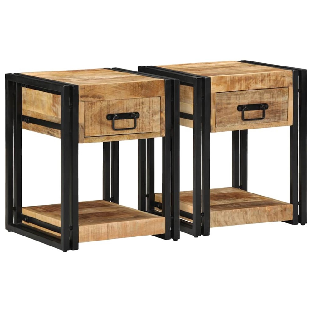vidaXL Κομοδίνα 2 τεμ. 40x40x50 εκ. από Μασίφ Ακατέργαστο Ξύλο Μάνγκο