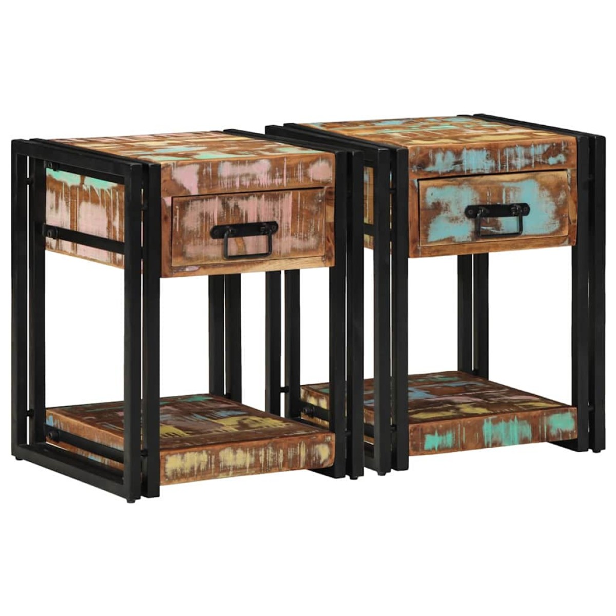 vidaXL Κομοδίνο 2 τμχ. Πολύχρωμο 40 x 40 x 50 cm Στερεό Ανακτηθέν Ξύλο