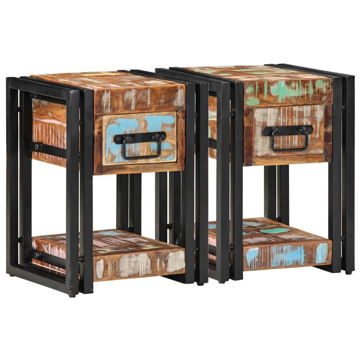 vidaXL Κομοδίνο 2 τμχ. Πολύχρωμο 30 x 30 x 40 cm Στερεό Ανακτηθέν Ξύλο