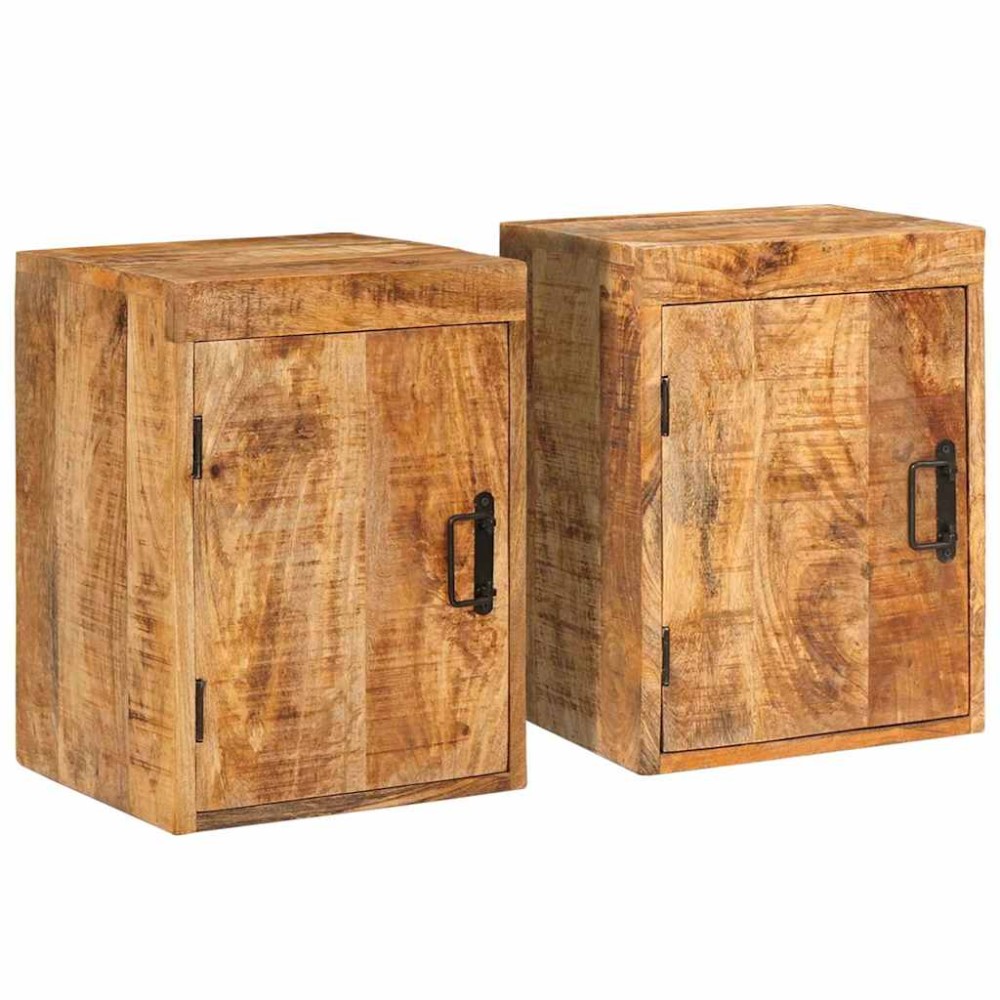 vidaXL Κομοδίνο 2 τμχ. Καφέ 35 x 33 x 48 εκ Στερεό ξύλο μάνγκο