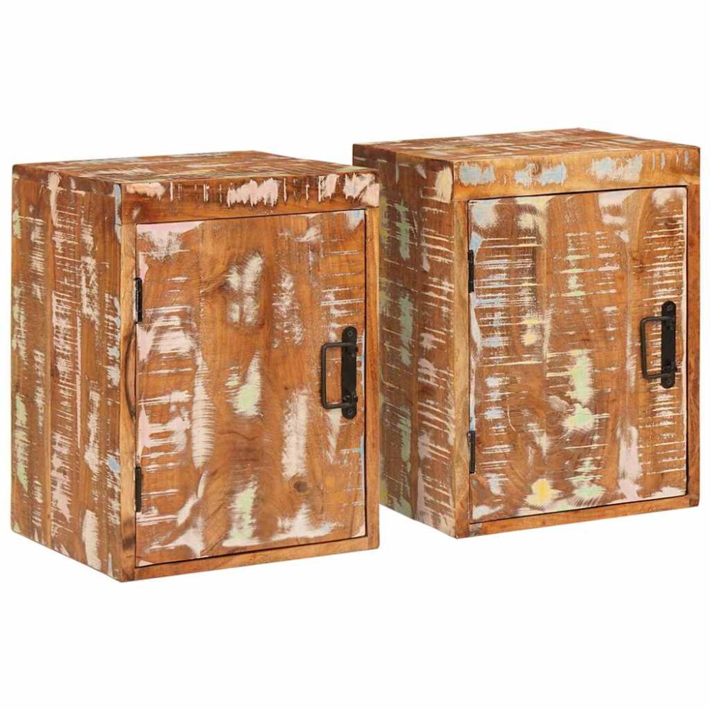 vidaXL Κομοδίνο 2 τμχ. Καφέ 35 x 33 x 48 εκ Μασίφ ανακυκλωμένο ξύλο