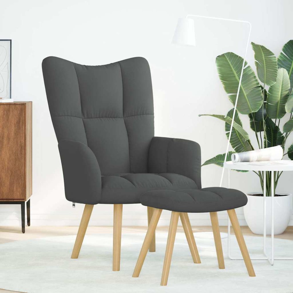 vidaXL Πολυθρόνα Relax Σκούρο Γκρι Υφασμάτινη με Υποπόδιο
