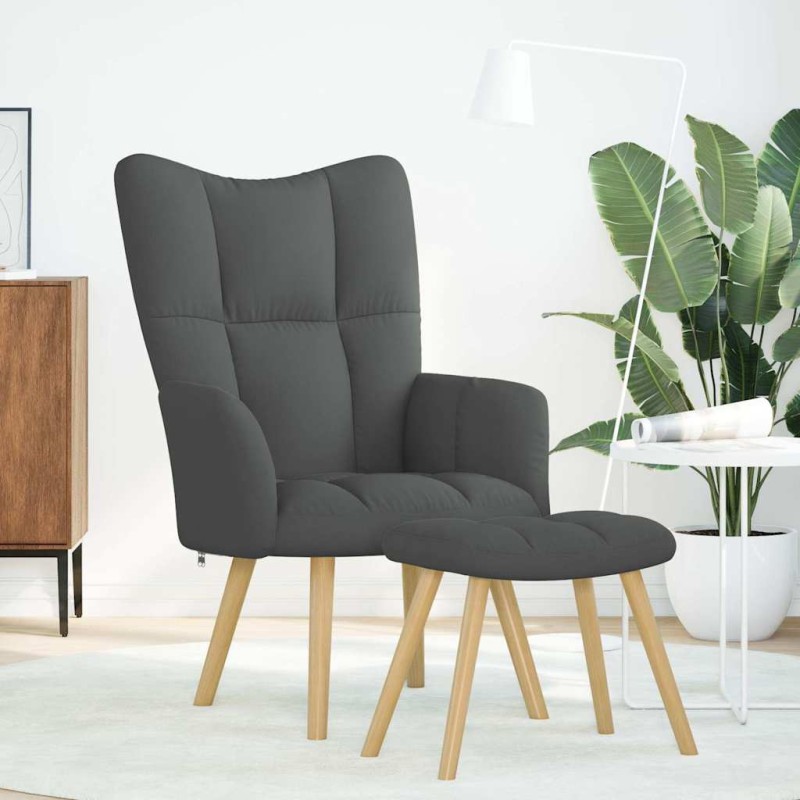 vidaXL Πολυθρόνα Relax Σκούρο Γκρι Υφασμάτινη με Υποπόδιο