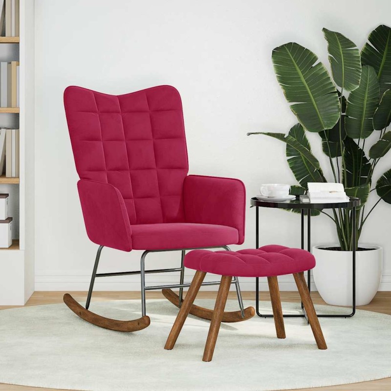 vidaXL Κουνιστή πολυθρόνα με σκαμνί Wine Red Velvet