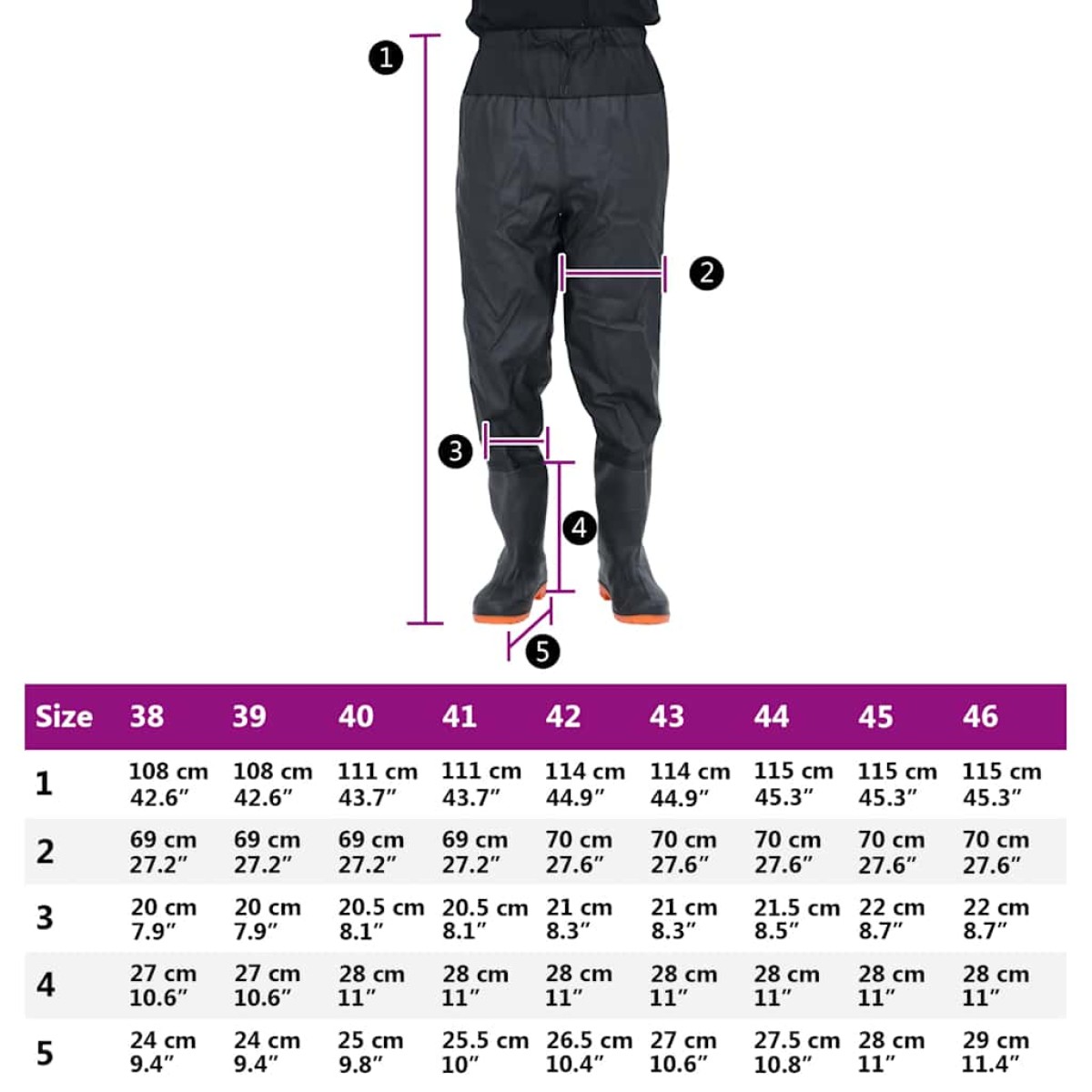 vidaXL Waist Waders με μπότες Μαύρο μέγεθος 46