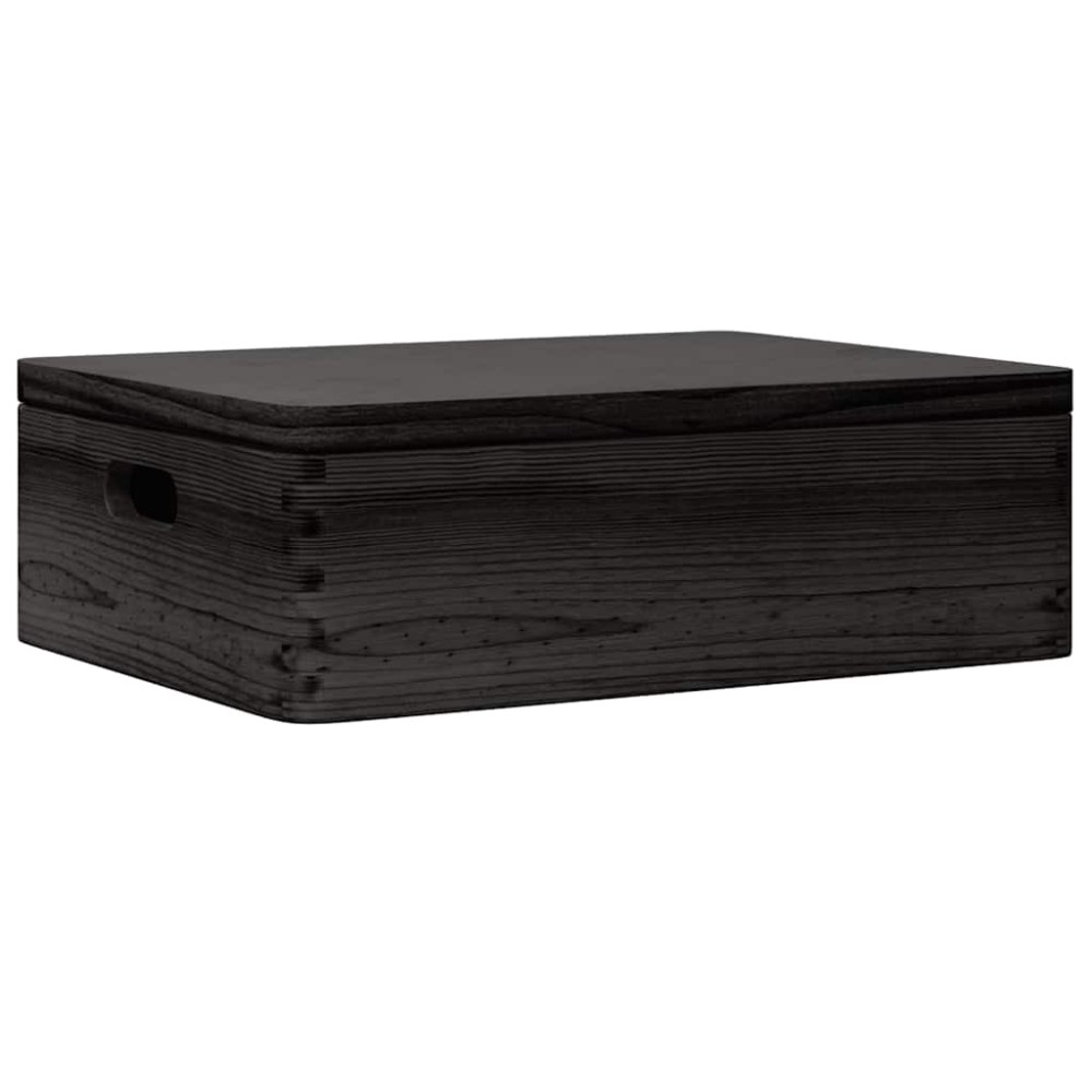 vidaXL Ξύλινο κουτί με καπάκι και λαβές Μαύρο 40x30x13cm