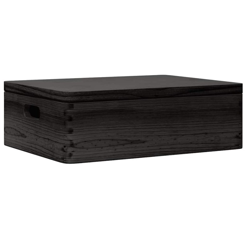 vidaXL Ξύλινο κουτί με καπάκι και λαβές Μαύρο 40x30x13cm