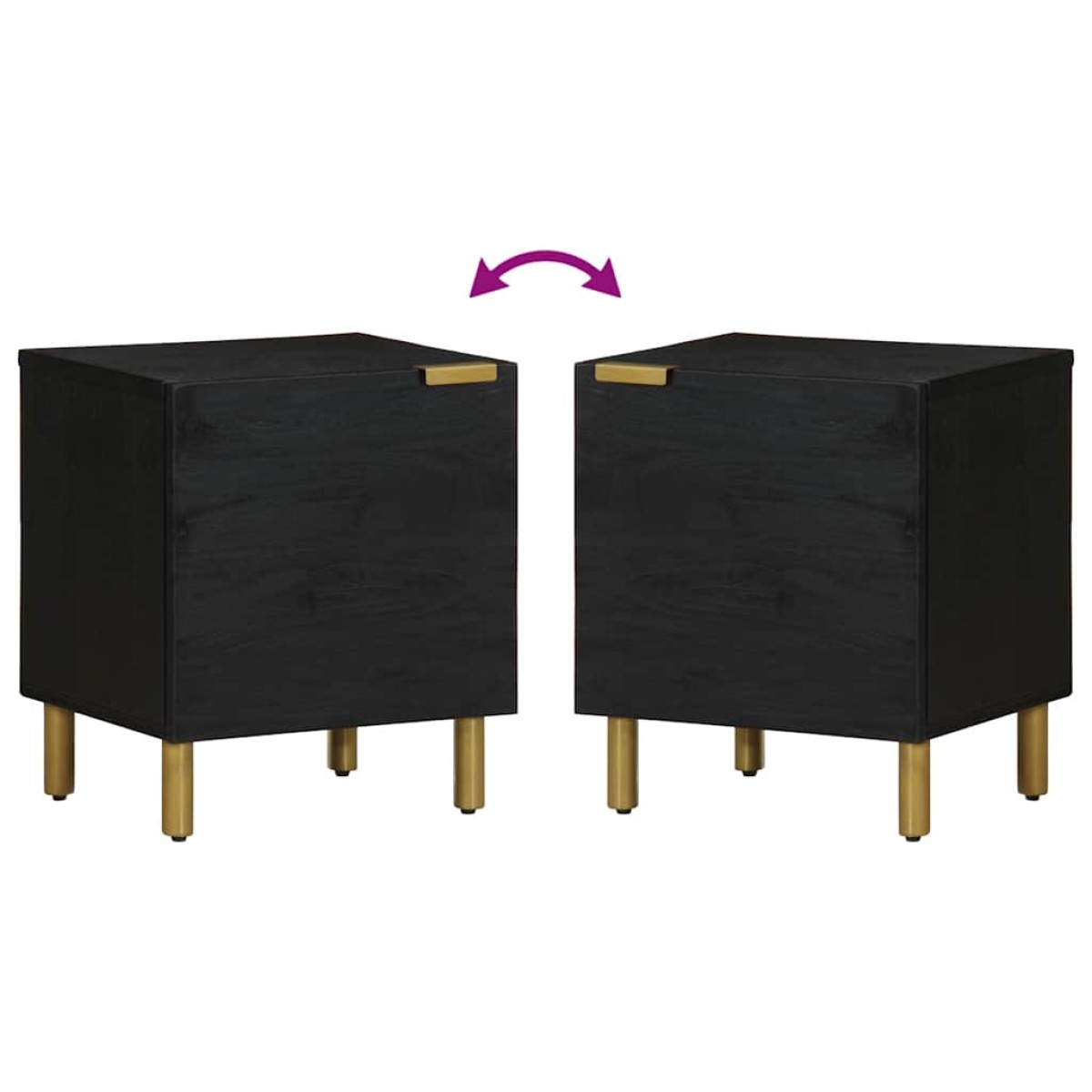 vidaXL Κομοδίνο Μαύρο 40 x 33 x 46 εκ. από Μασίφ Ξύλο Μάνγκο