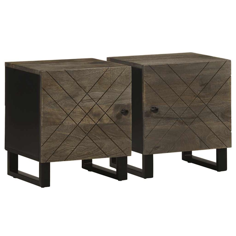 vidaXL Κομοδίνα 2 τεμ. Μαύρα 40 x 33 x 46 εκ. από Μασίφ Ξύλο Μάνγκο