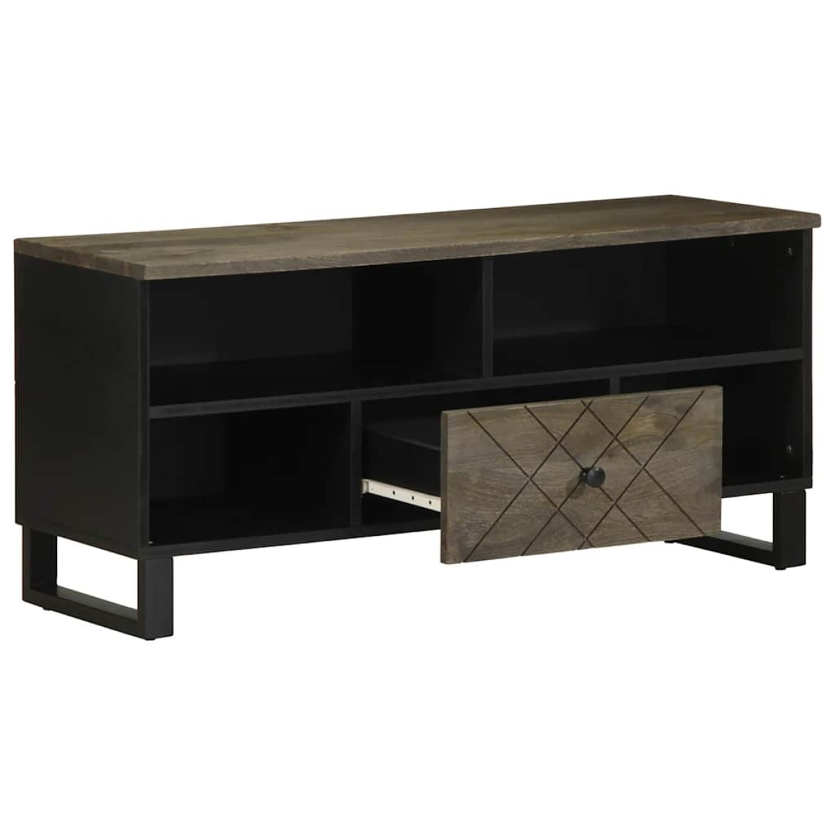 vidaXL Έπιπλο Τηλεόρασης Μαύρο 100 x 33 x 46 εκ. από Μασίφ Ξύλο Μάνγκο