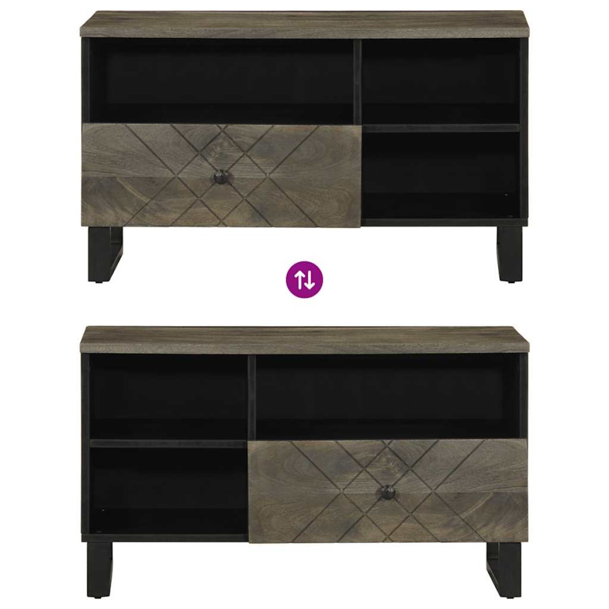 vidaXL Έπιπλο Τηλεόρασης Μαύρο 80 x 33 x 46 εκ. από Μασίφ Ξύλο Μάνγκο