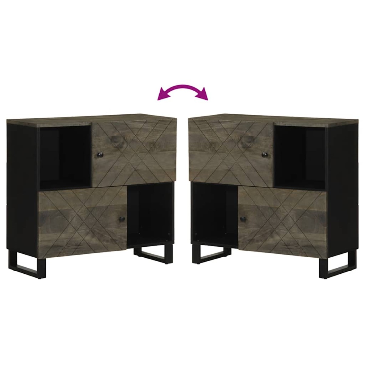 vidaXL Σκευοθήκη Μαύρο 80x33x75 cm μασίφ ξύλο Μάνγκο
