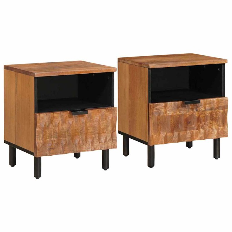 vidaXL Κομοδίνο 2 τμχ. Καφέ 40 x 33 x 46 εκ. Στερεό ξύλο μάνγκο