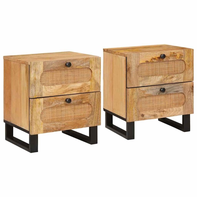 vidaXL Κομοδίνο 2 τμχ. Φυσικό 40 x 33 x 46 εκ. Στερεό ξύλο μάνγκο