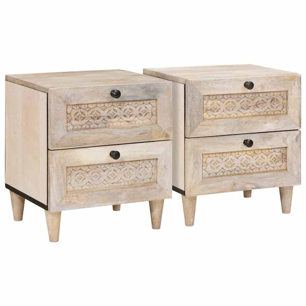 vidaXL Κομοδίνο 2 τεμ. Λευκό 40 x 33 x 46 εκ. Επεξεργασμένο Ξύλο