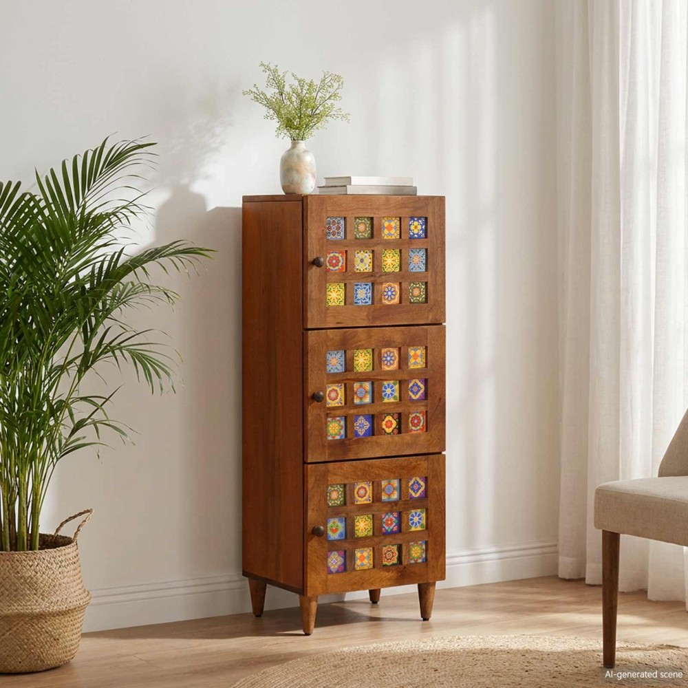 vidaXL Highboard Καρυδιά 40 x 33 x 110 εκ Στερεό ξύλο μάνγκο