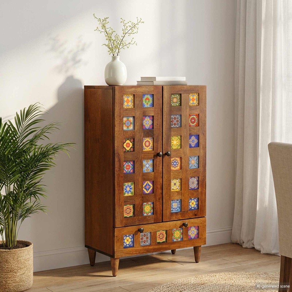 vidaXL Highboard Καρυδιά 60 x 33,5 x 100 εκ. Στερεό ξύλο μάνγκο