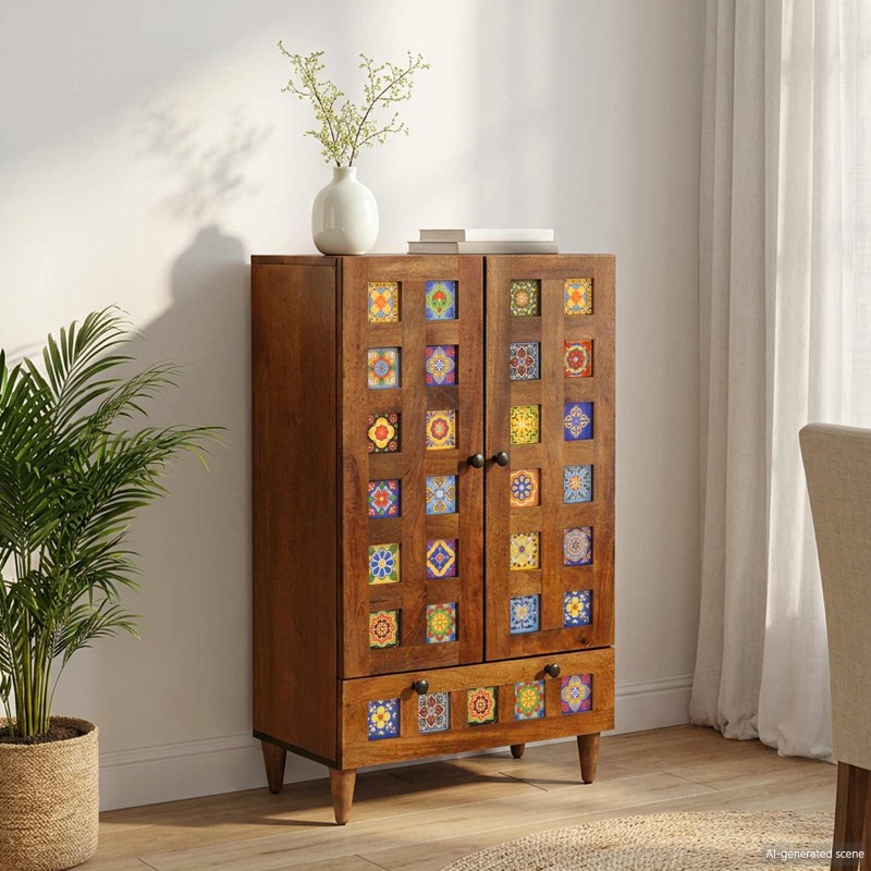 vidaXL Highboard Καρυδιά 60 x 33,5 x 100 εκ. Στερεό ξύλο μάνγκο