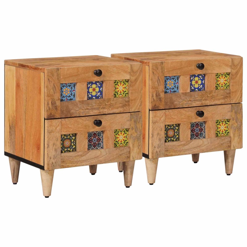 vidaXL Κομοδίνο 2 τεμ. Φυσικό 40 x 33 x 46 εκ. Στερεό ξύλο μάνγκο