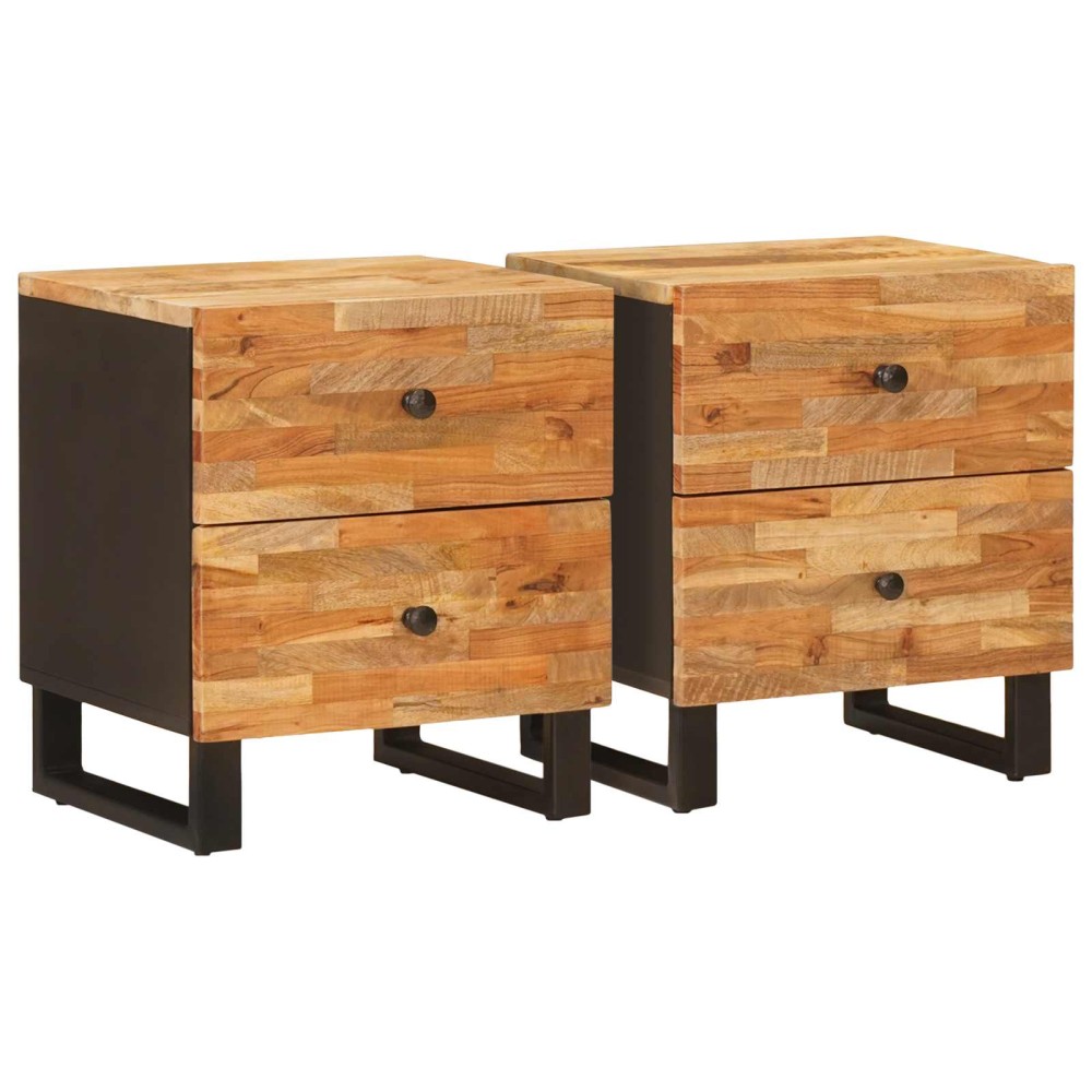 vidaXL Κομοδίνο 2 τεμ. Καφέ 40 x 33 x 46 εκ. Στερεό ξύλο μάνγκο