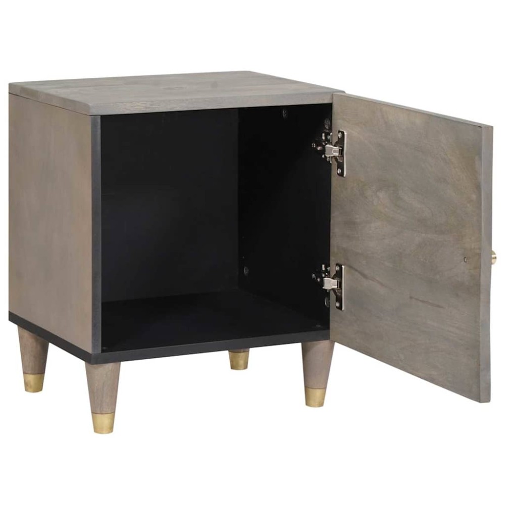 vidaXL Κομοδίνο με Πόρτα Γκρι 40 x 33 x 46 εκ. Στερεό ξύλο μάνγκο