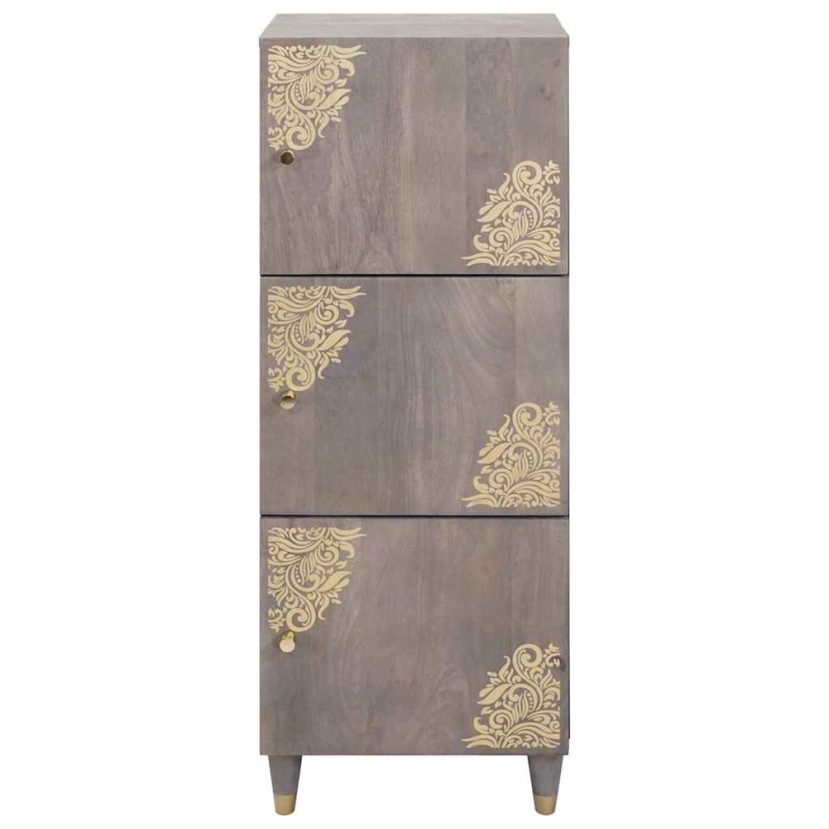 vidaXL Highboard Γκρι και Χρυσό 40 x 33 x 110 εκ Στερεό ξύλο μάνγκο