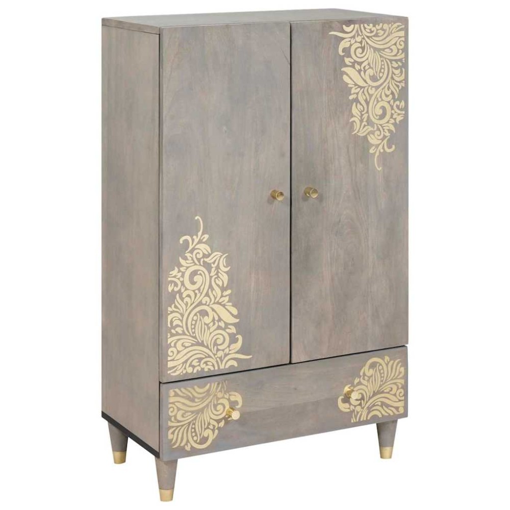 vidaXL Highboard Γκρι και Χρυσό 60 x 33 x 100 εκ. Στερεό ξύλο μάνγκο