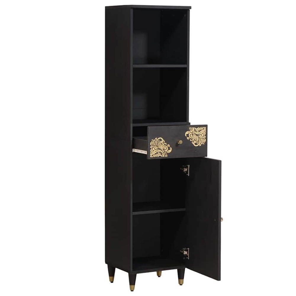 vidaXL Ντουλάπι Μπάνιου Μαύρο 38 x 33 x 160 εκ. Στερεό ξύλο μάνγκο