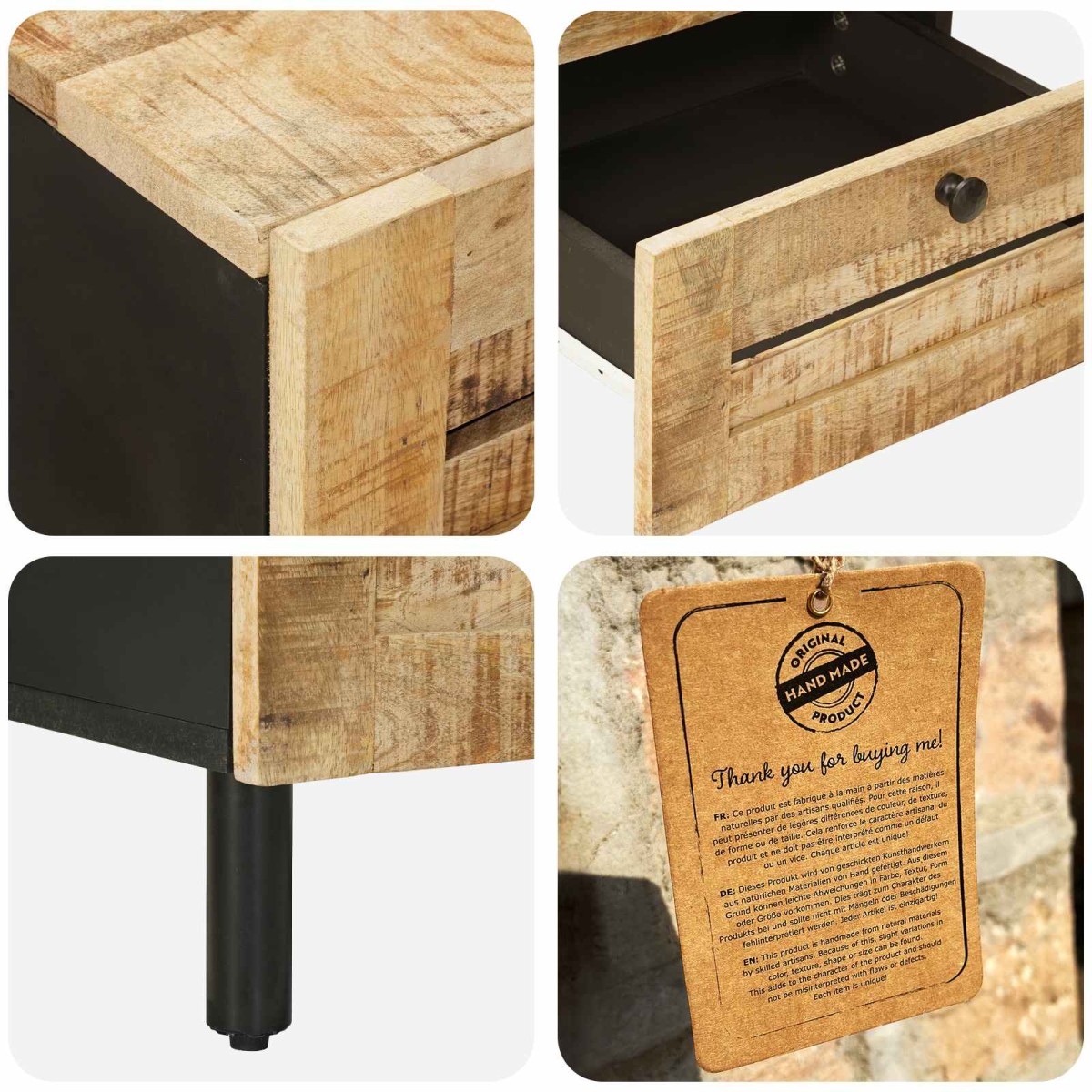 vidaXL Κομοδίνο 2 τμχ. Φυσικό 40 x 33 x 46 εκ. Στερεό ξύλο μάνγκο
