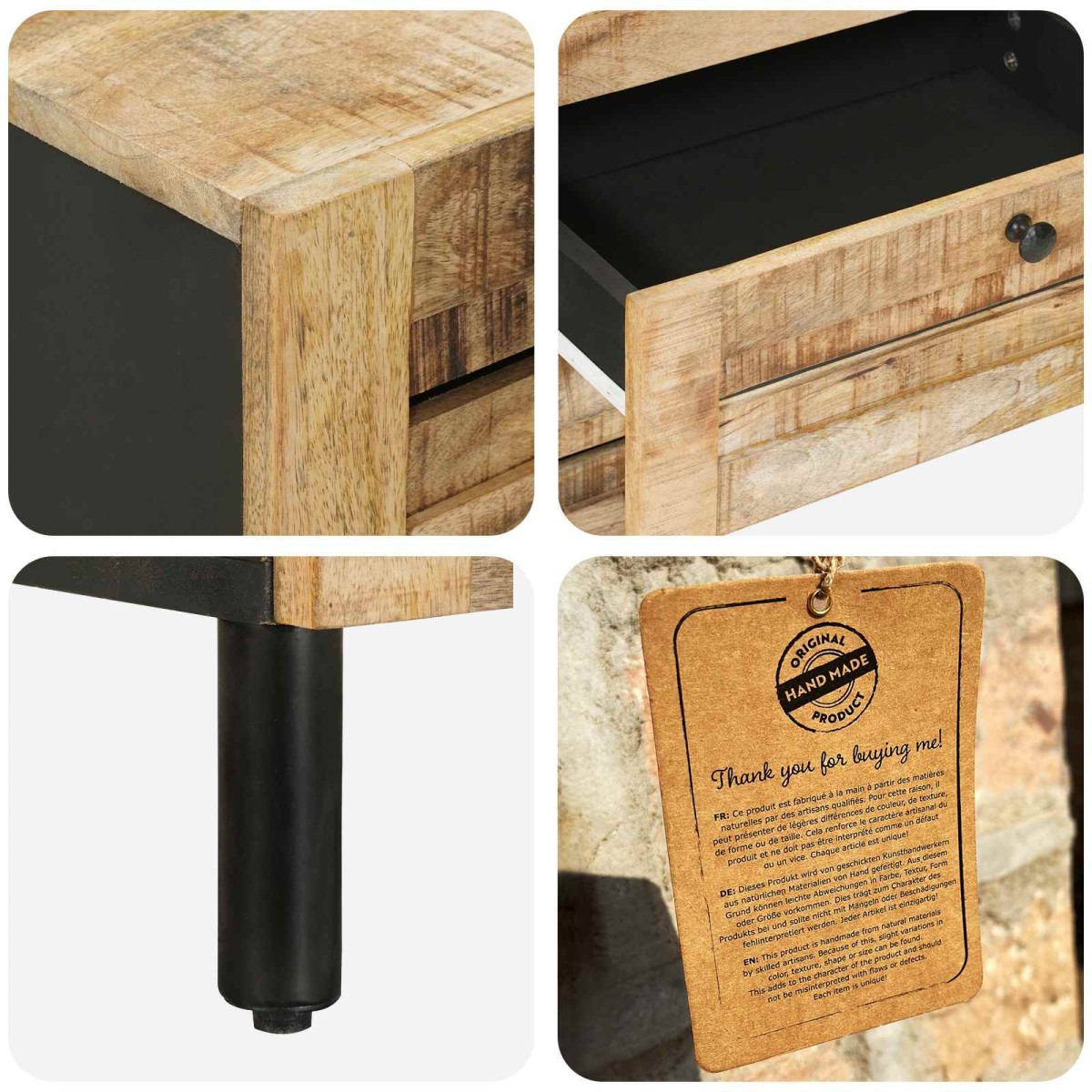 vidaXL Κομοδίνο Φυσικό 50 x 33 x 62 εκ. Στερεό ξύλο μάνγκο