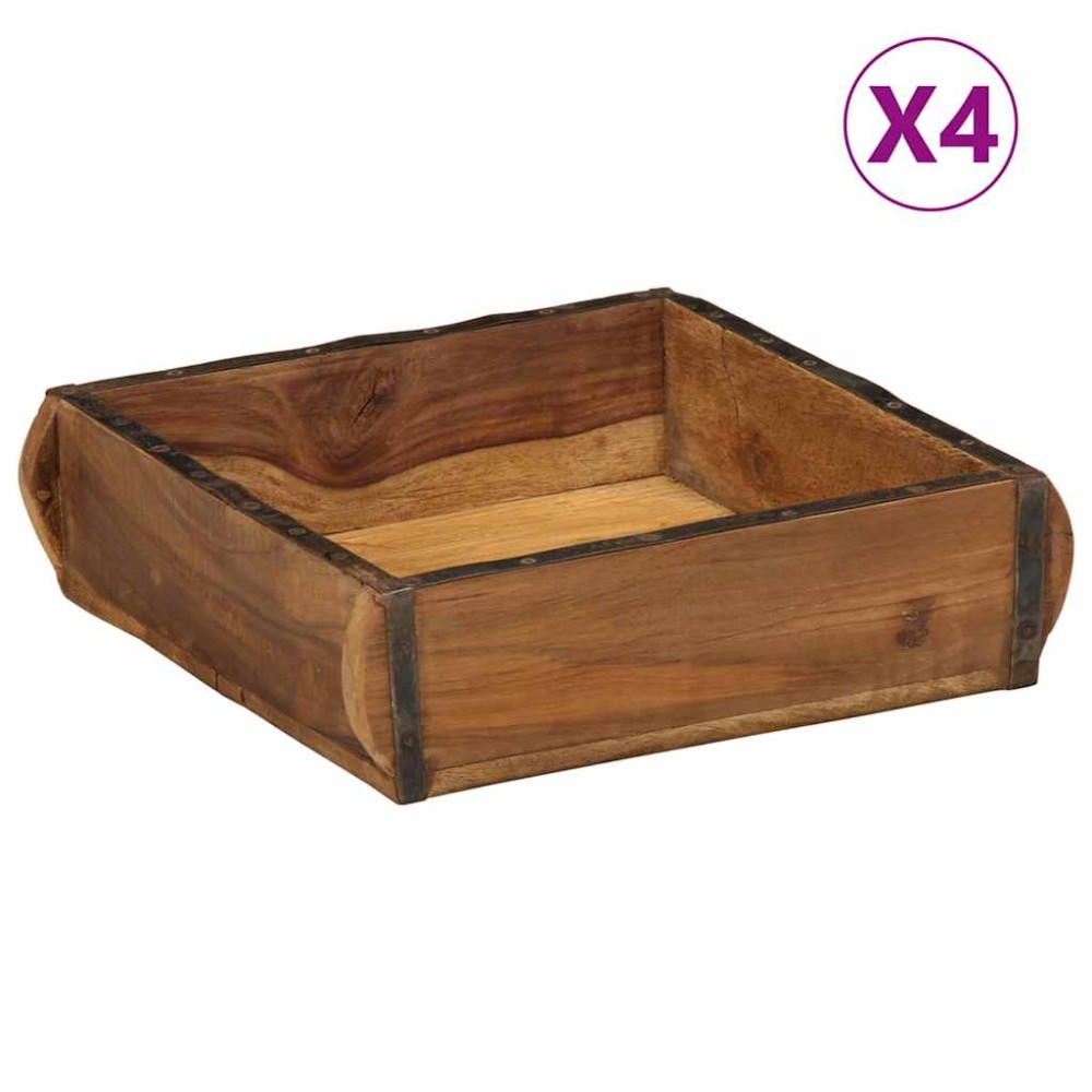 vidaXL Δίσκος 4 τμχ. Καφέ 29 x 31 x 10 εκ Στερεό Ανακτηθέν Ξύλο