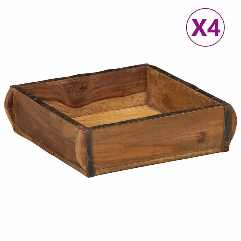 vidaXL Δίσκος 4 τμχ. Καφέ 29 x 31 x 10 εκ Στερεό Ανακτηθέν Ξύλο