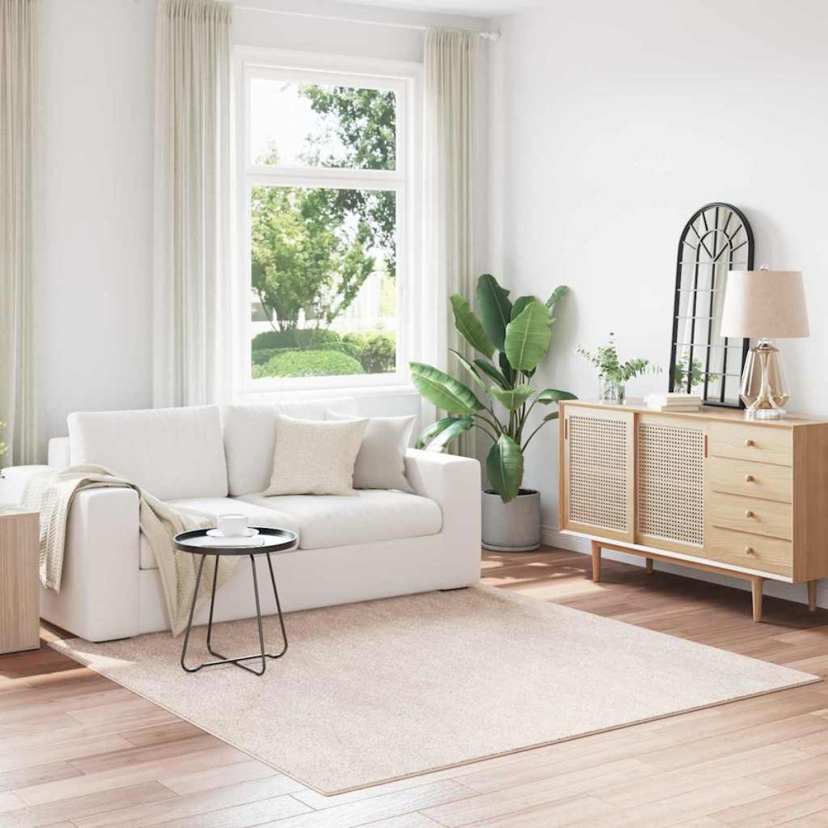 vidaXL Αντιολισθητικό Σαγκί Χαλάκι Κρεμ 200 x 200 cm PP