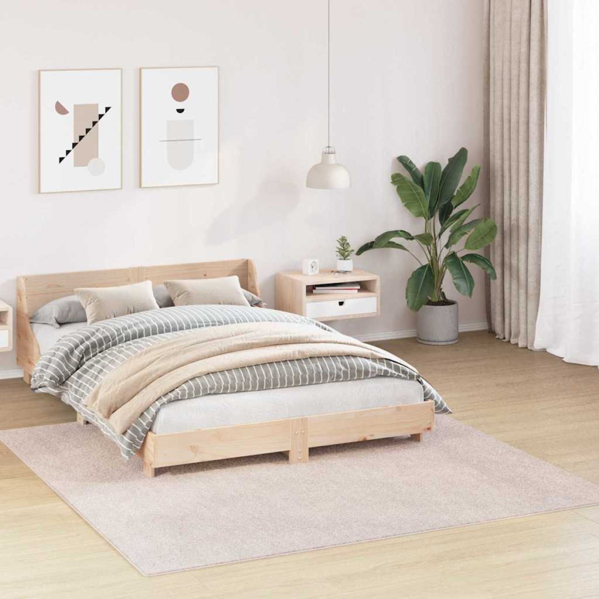 vidaXL Αντιολισθητικό Σαγκί Χαλάκι Κρεμ 200 x 200 cm PP
