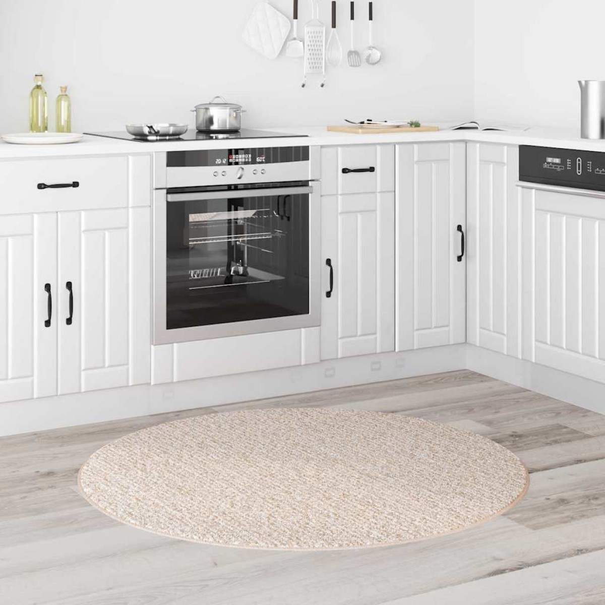 vidaXL Αντιολισθητικό Σαγκί Χαλάκι Κρεμ 120 x 120 cm PP