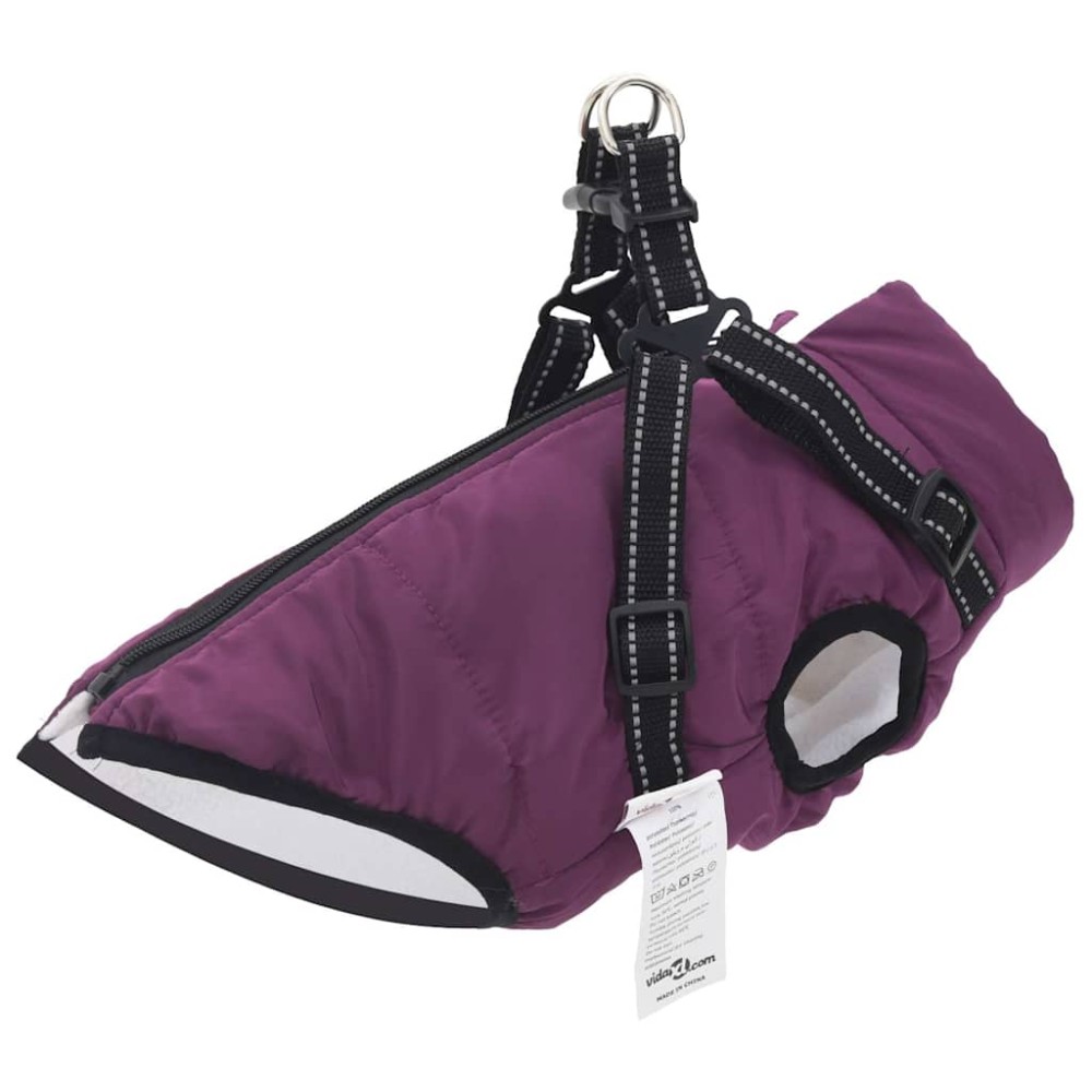 vidaXL παλτό σκύλου με ιμάντα αδιάβροχο αντανακλαστικό μοβ L36