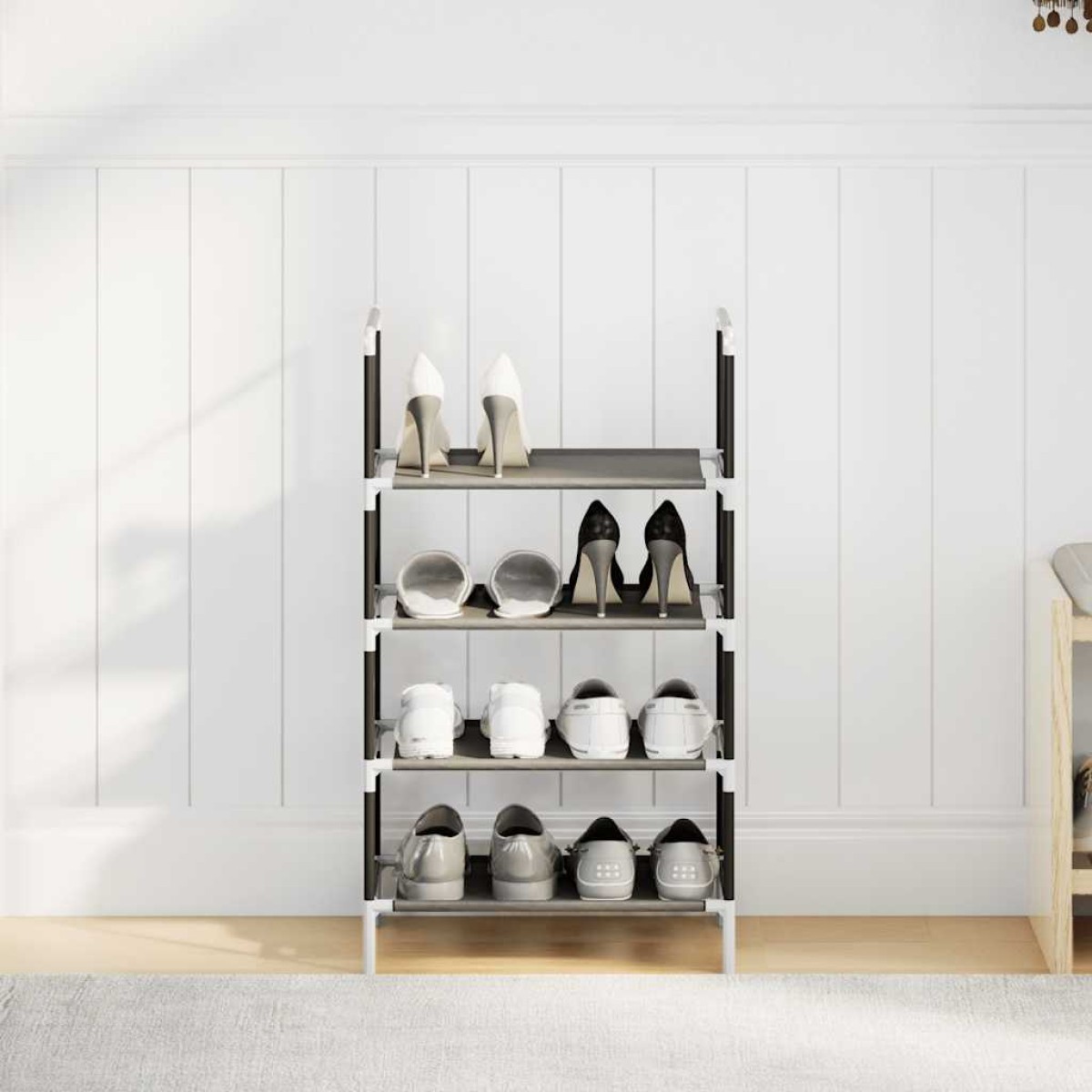 vidaXL Ράφι παπουτσιών 4 επιπέδων μαύρο 44x28x77 cm μη υφασμένο ύφασμα