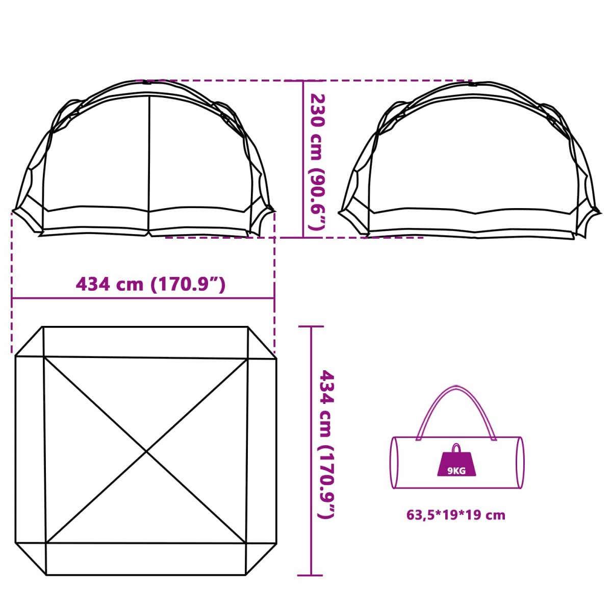vidaXL Σκηνή-κουνουπιέρα με στέγη Αζούρ Μπλε 434 x 434 x 230 εκ