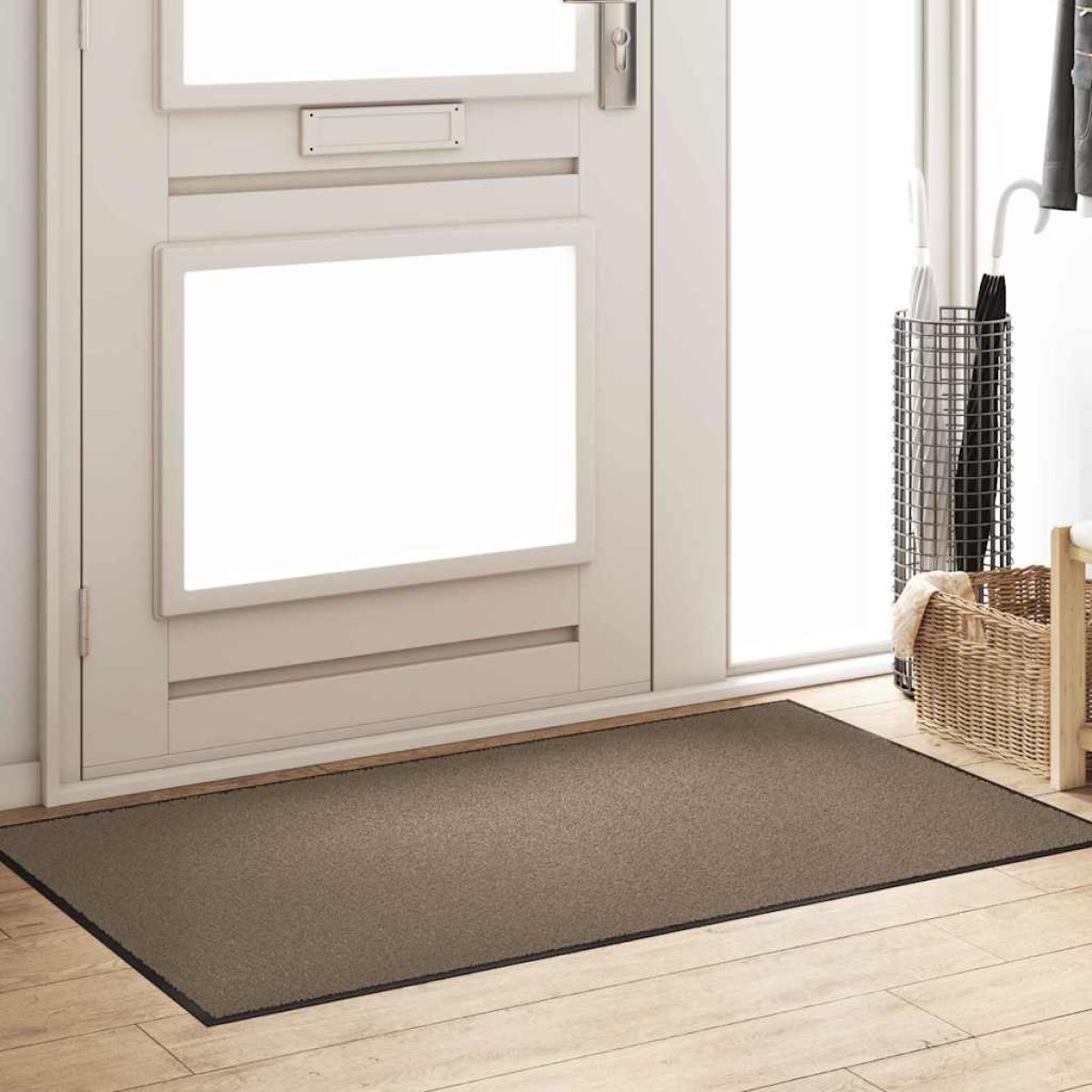 vidaXL Χαλάκι Εξώπορτας Μπεζ και Μαύρο 90 x 150 cm 100% Πολυαμίδιο