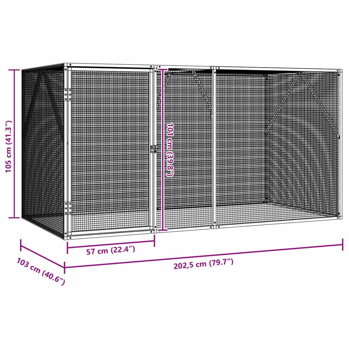 vidaXL Κλουβί Πουλιών Ανθρακί 208 x 102 x 108 εκ Επικαλυμμένος Χάλυβας