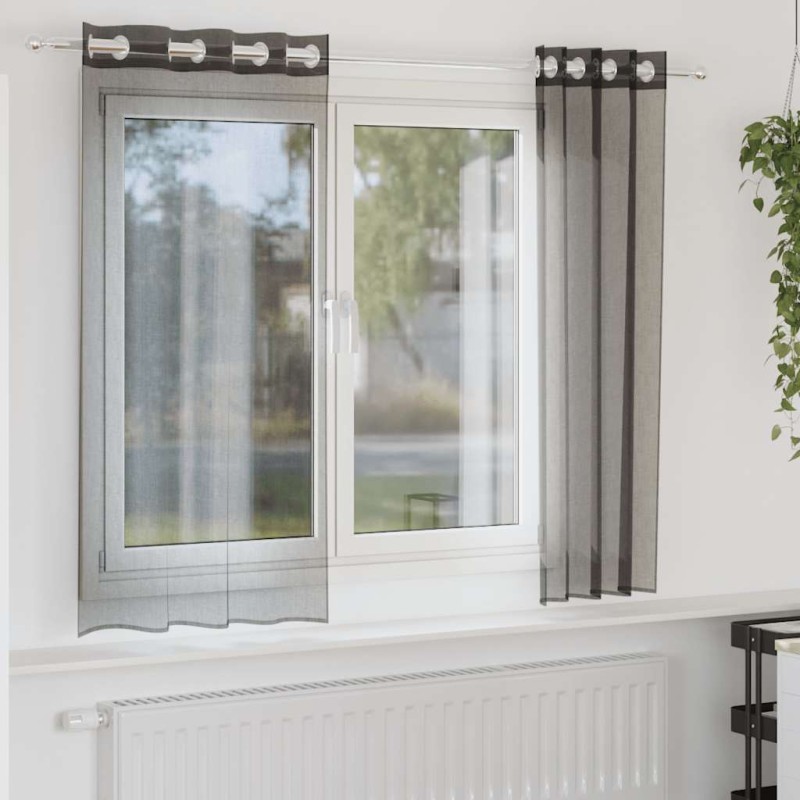 vidaXL Κουρτίνες Voile με ροδέλες 2 τεμάχια Μαύρο 140x140 εκ.