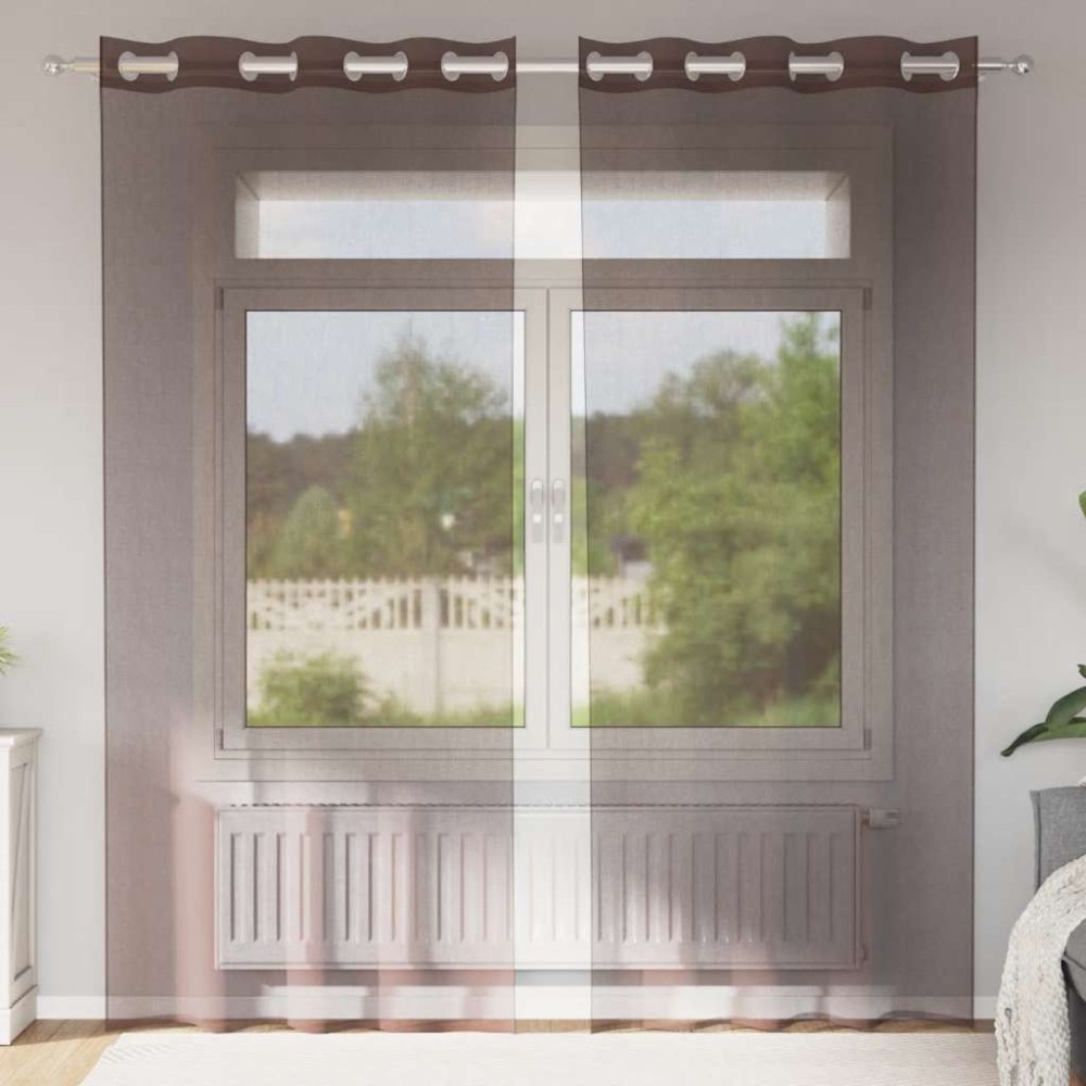 vidaXL Κουρτίνες Voile με ροδέλες 2 τεμάχια Καφέ 140x225 εκ.