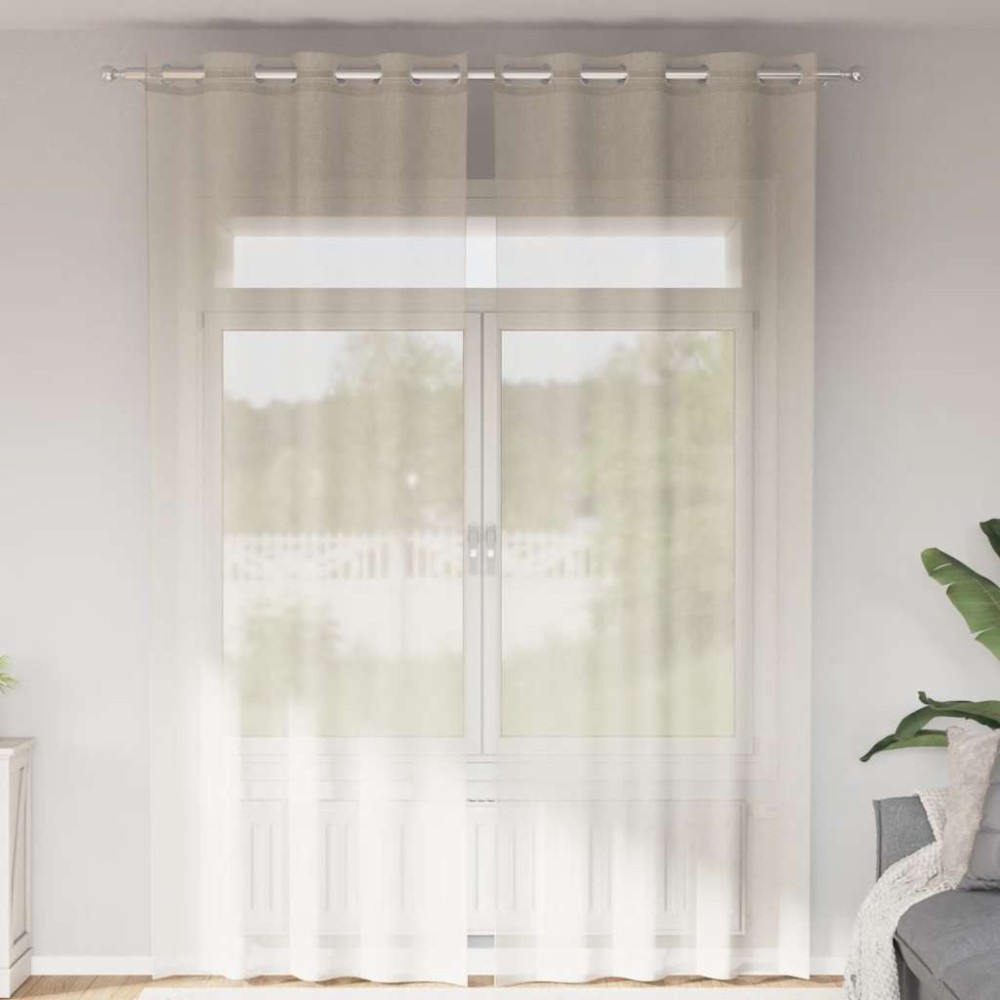 vidaXL Κουρτίνες Voile με ροδέλες 2 τεμάχια Κρεμ 140x300 εκ.