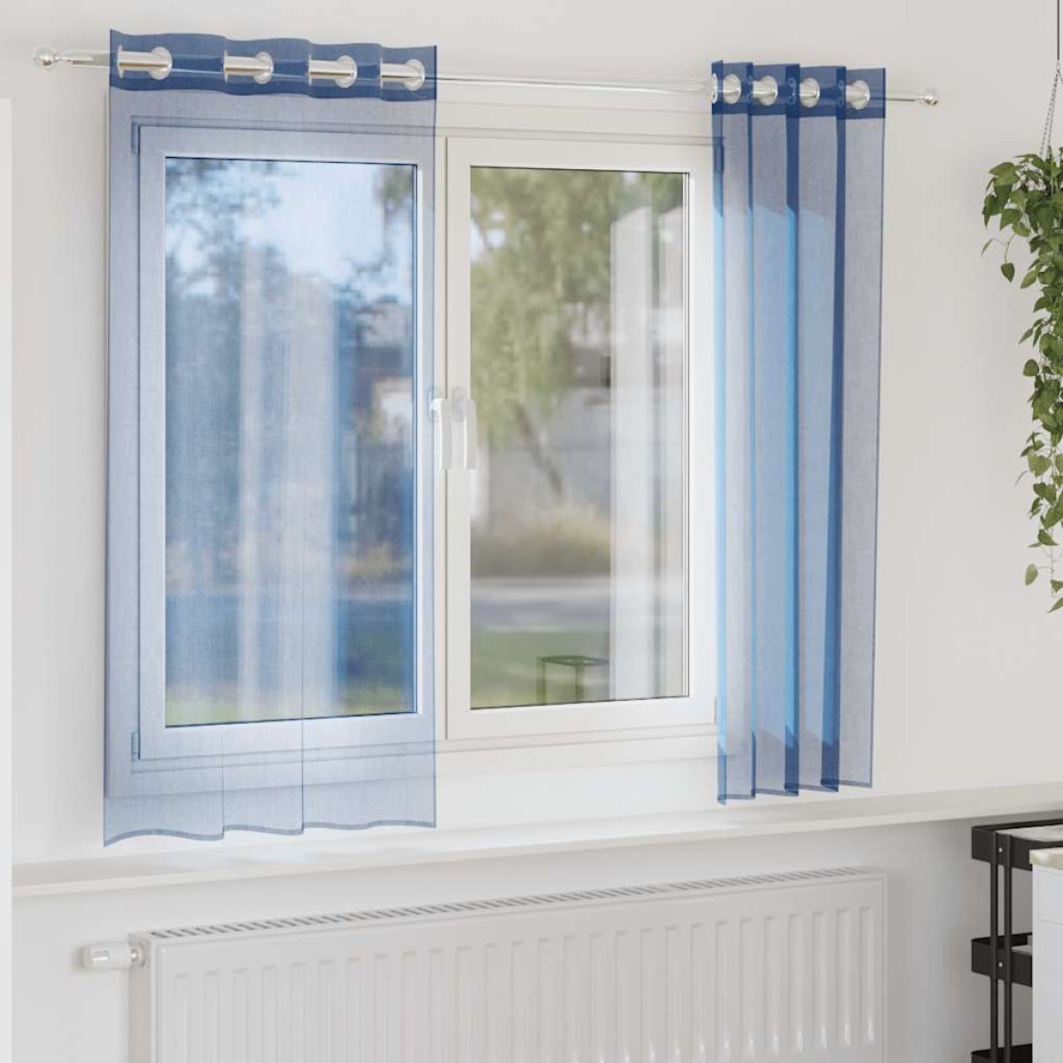vidaXL Voile κουρτίνες με ροδέλες 2 τεμάχια Μπλε Ρουά