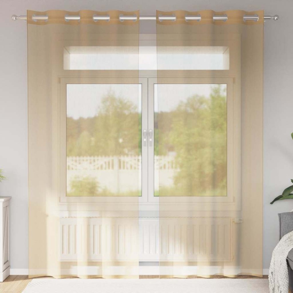 vidaXL Voile κουρτίνες με ροδέλες 2 τεμάχια Χρώμα Άμμου