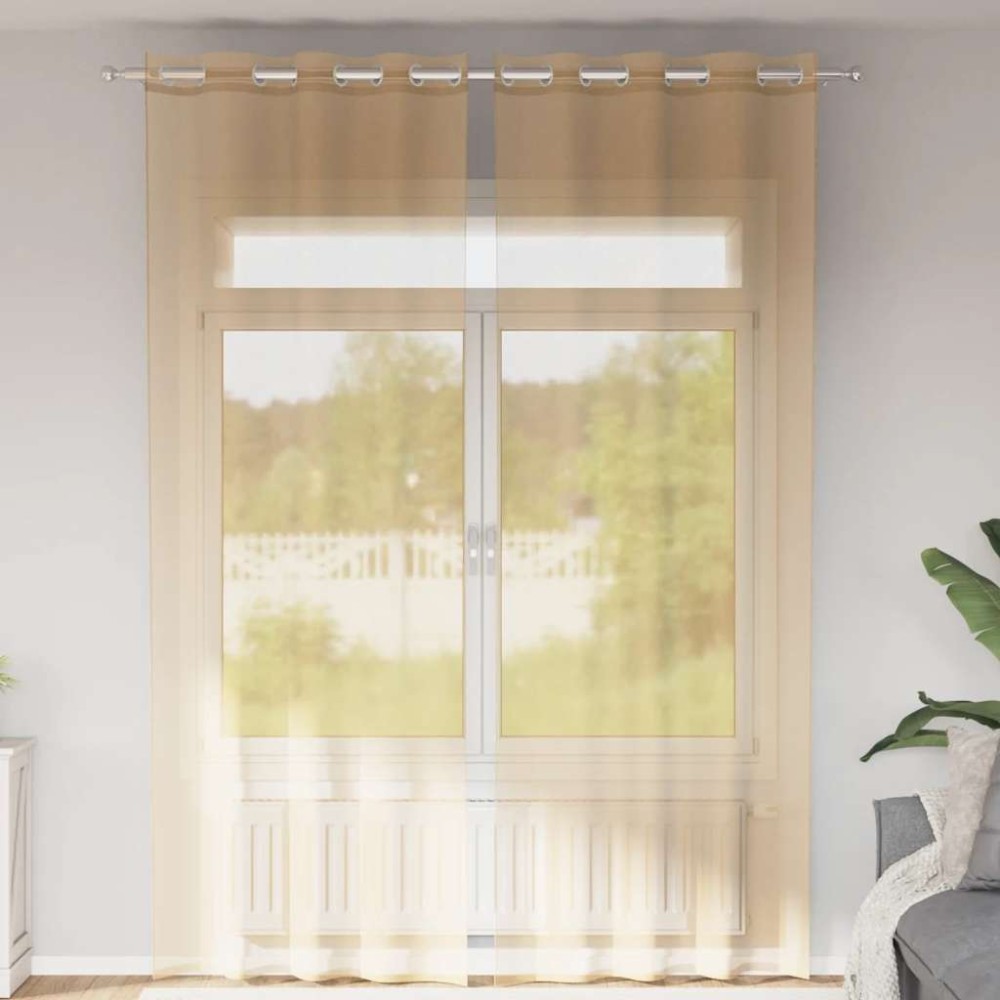 vidaXL Voile κουρτίνες με ροδέλες 2 τεμάχια Χρώμα Άμμου